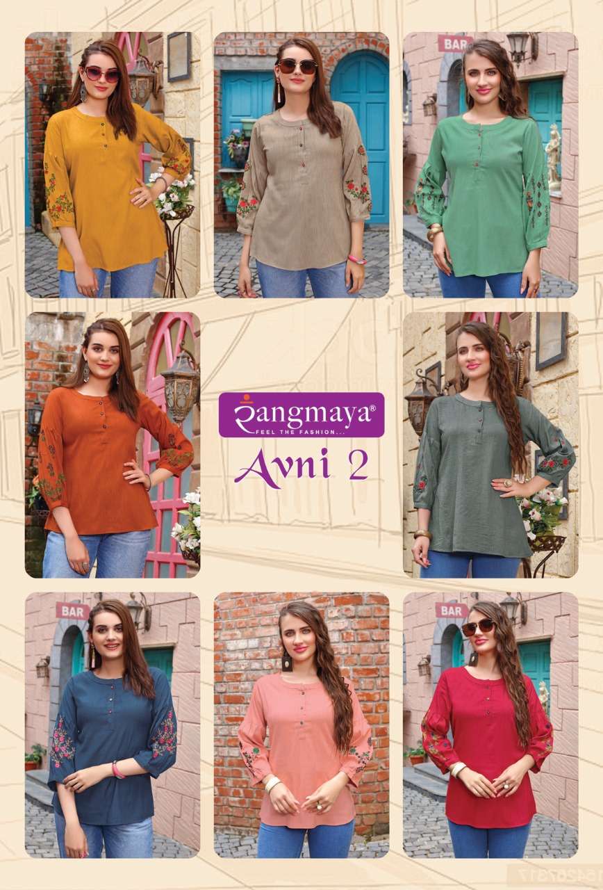 Rangmaya-avni Vol-2-fabric-rayon-imported-sleeves-work-short-top-kurti-Index